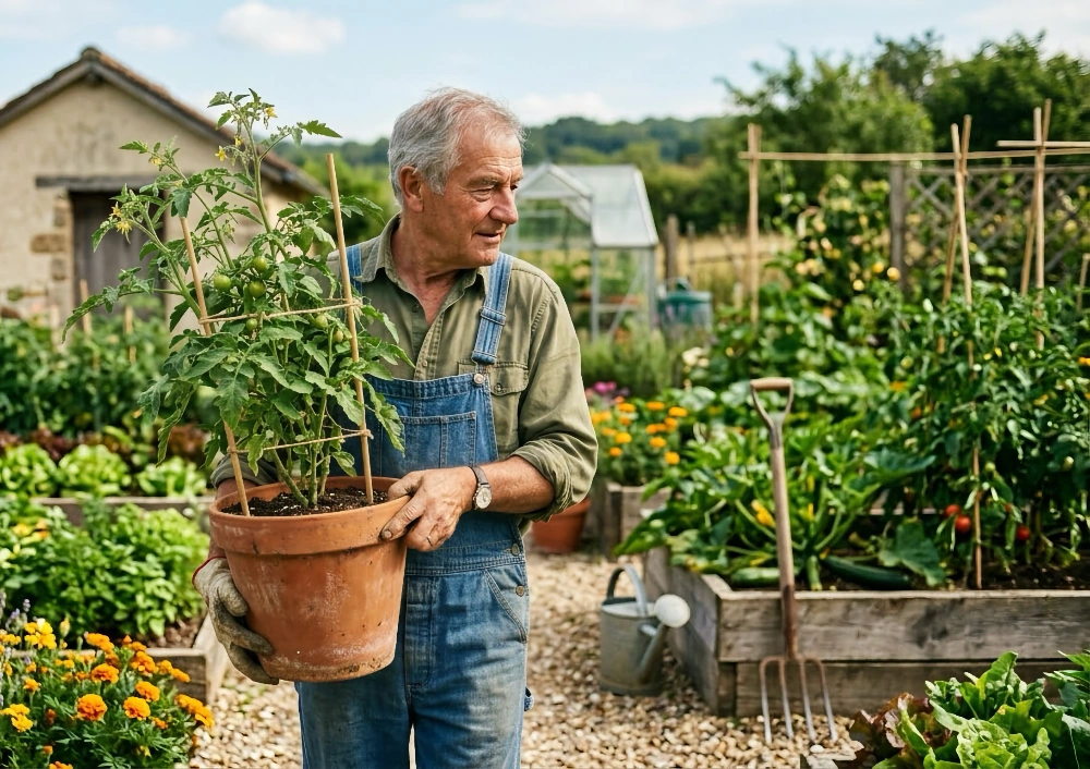 Senior actif pratiquant le jardinage